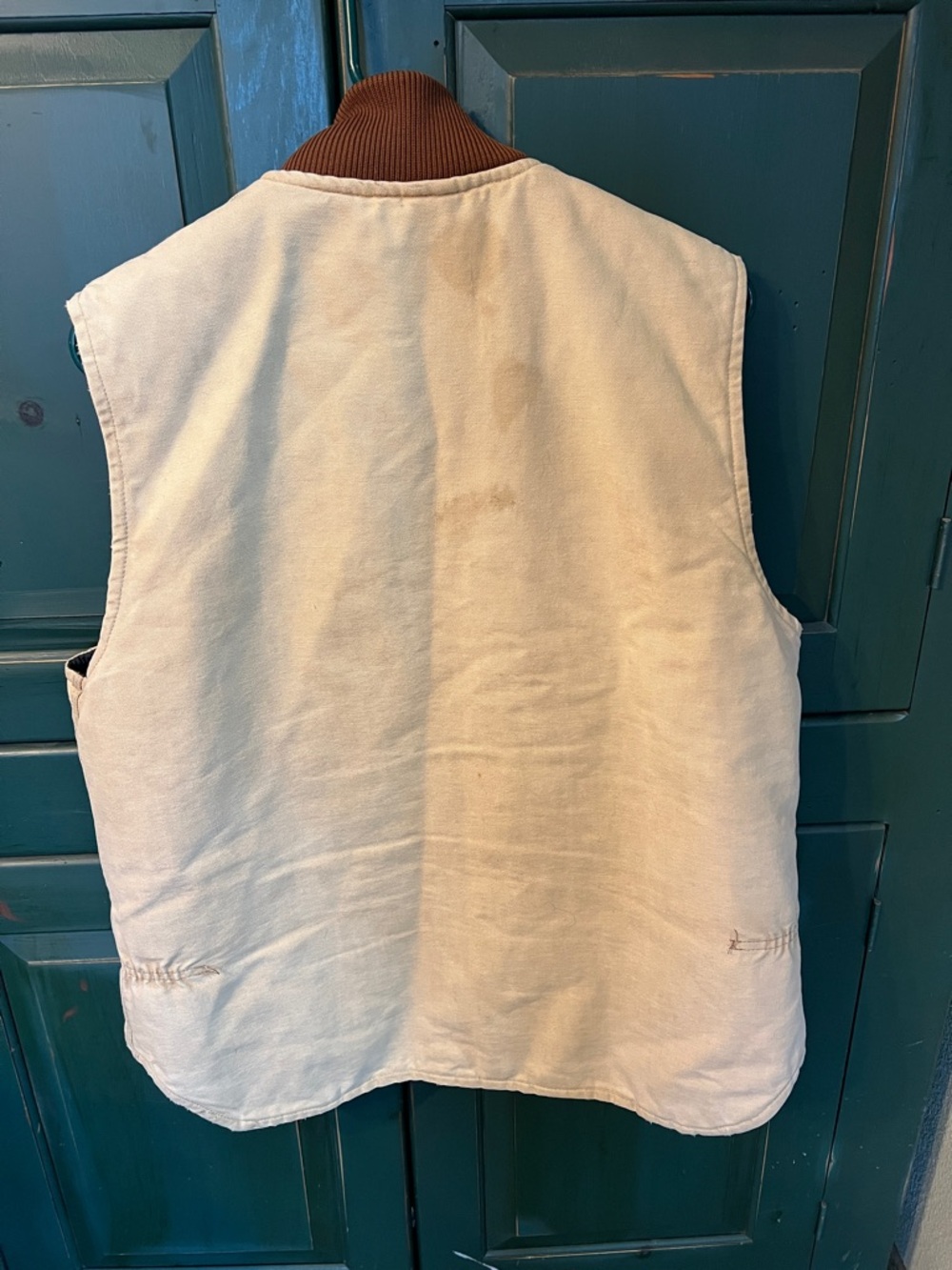 Carhartt Cream Canvas Vest with Brown Ribbed Collar - Picture 3 of 4